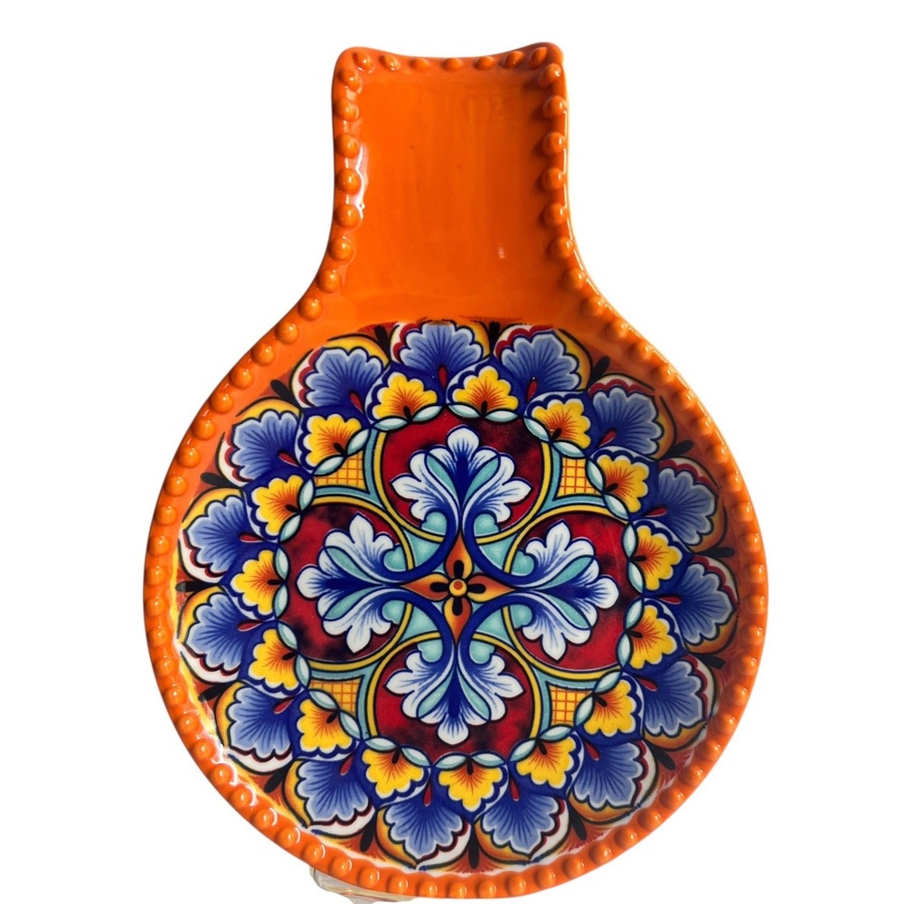 Vancasso Porcelain Spoon Rest Orange Blue Mediterranean Mandala Floral Pattern